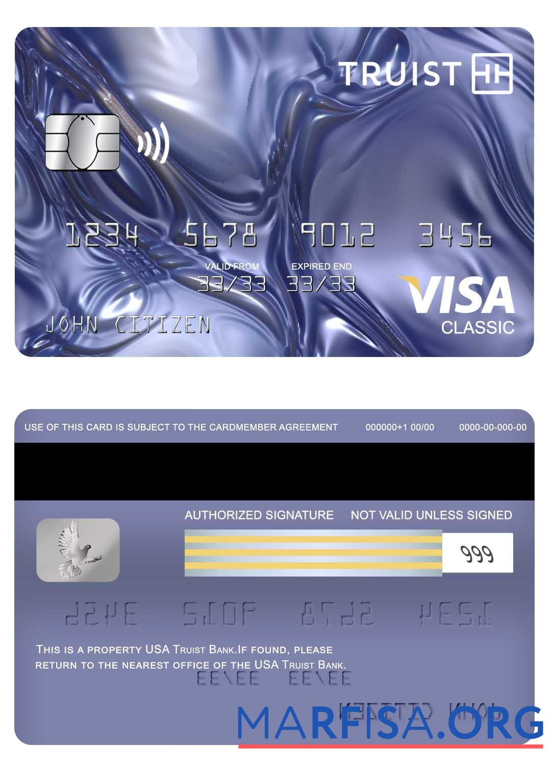Blank USA Truist Bank visa classic card template